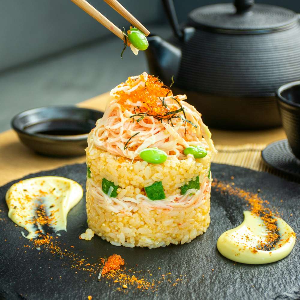 Sushi Tower with Crab and Edamame