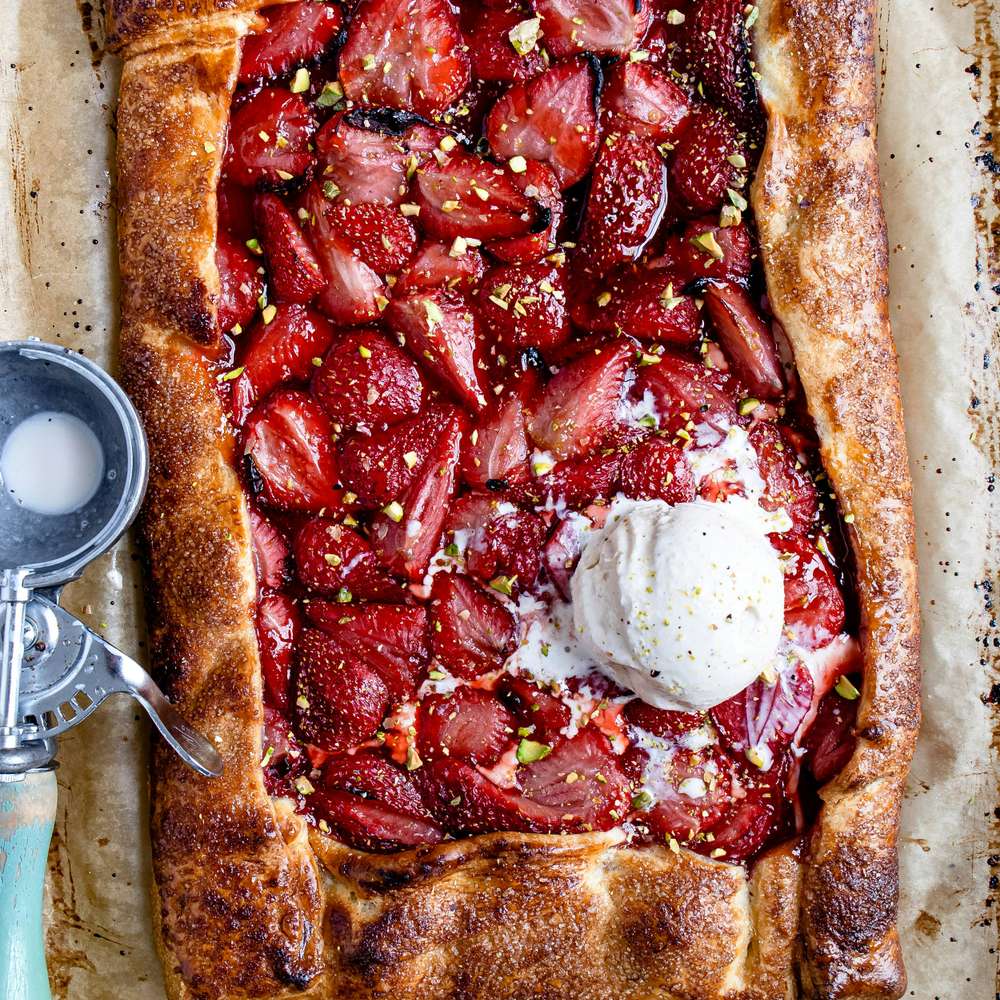 Rustic Strawberry Galette with Vanilla Ice Cream