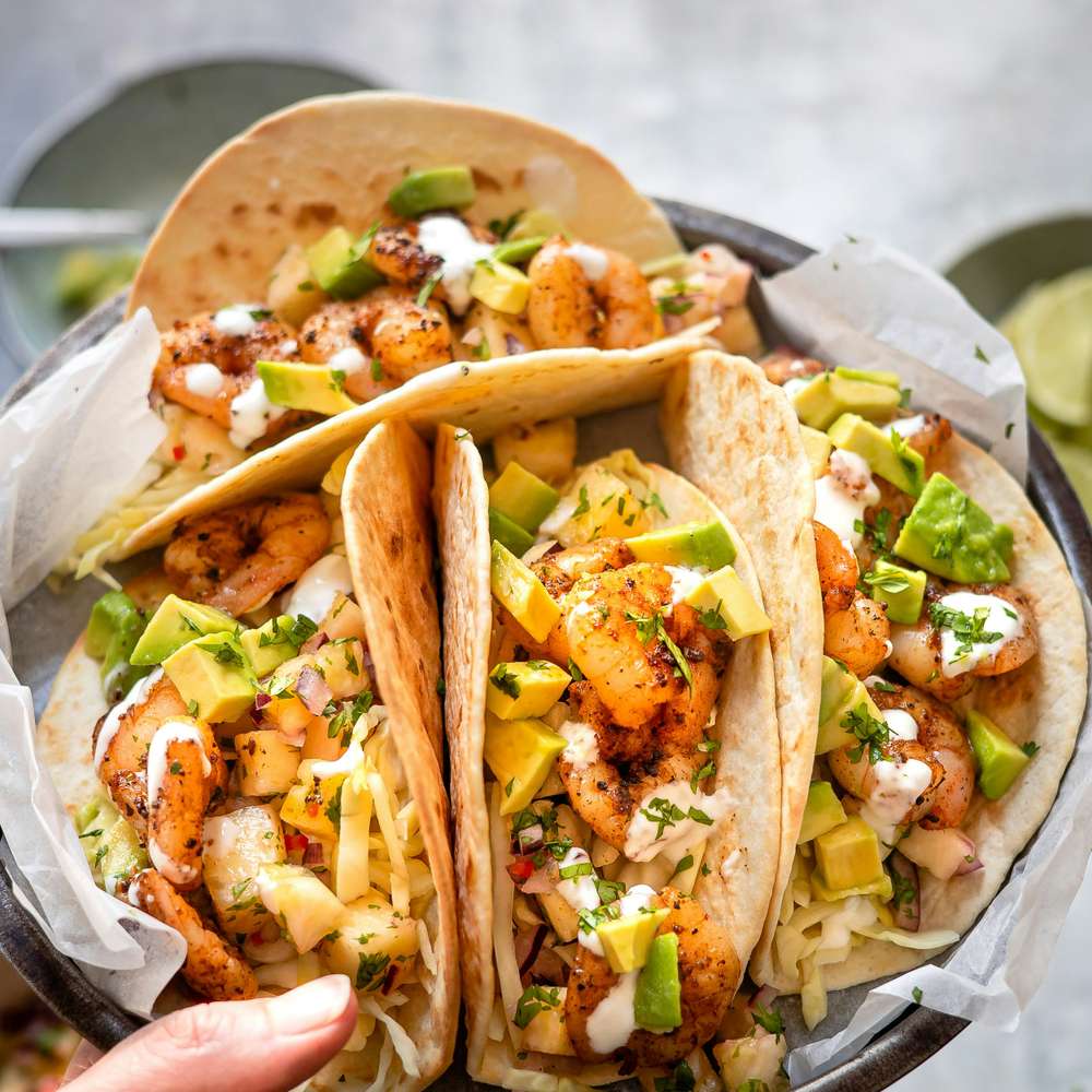 Spicy Shrimp Tacos with Avocado and Lime Crema