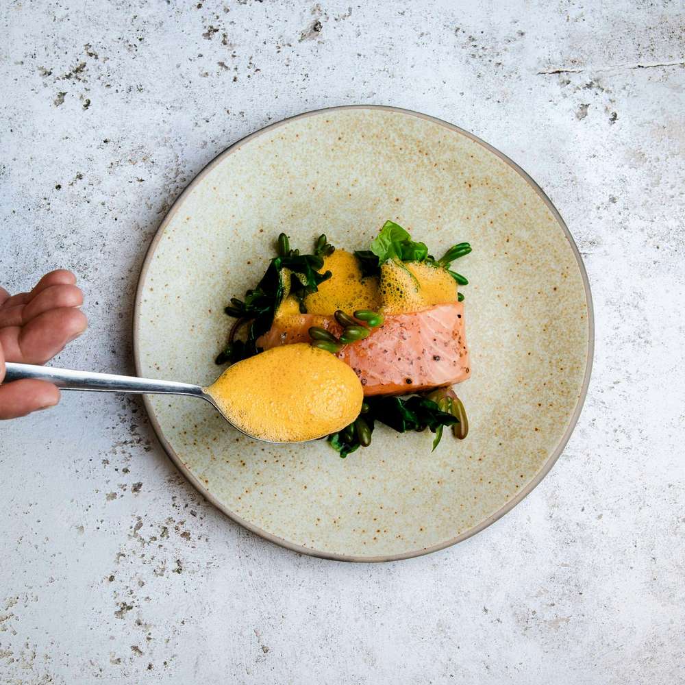 Sous Vide Salmon with Sea Vegetables and Shellfish Foam