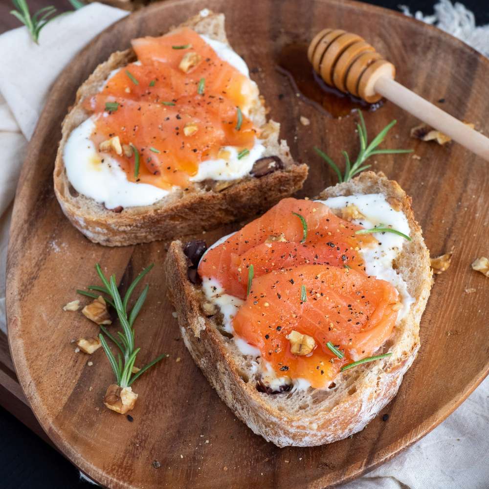 Smoked Salmon Toast with Yogurt & Walnuts