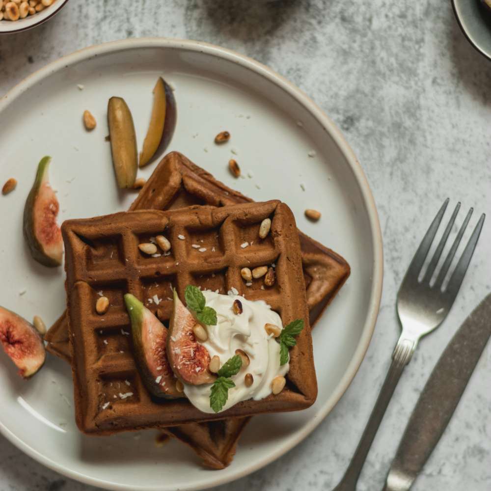 Chocolate Buckwheat Waffles with Figs & Pine Nuts
