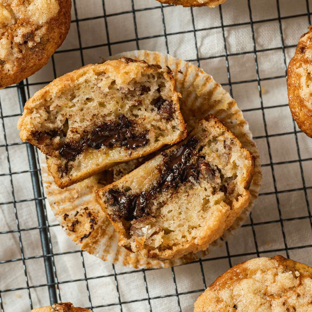 Banana Crumb Muffins with Chocolate Center
