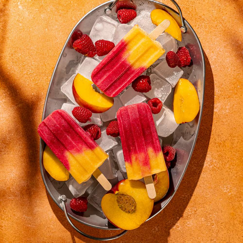 Raspberry and Peach Popsicles