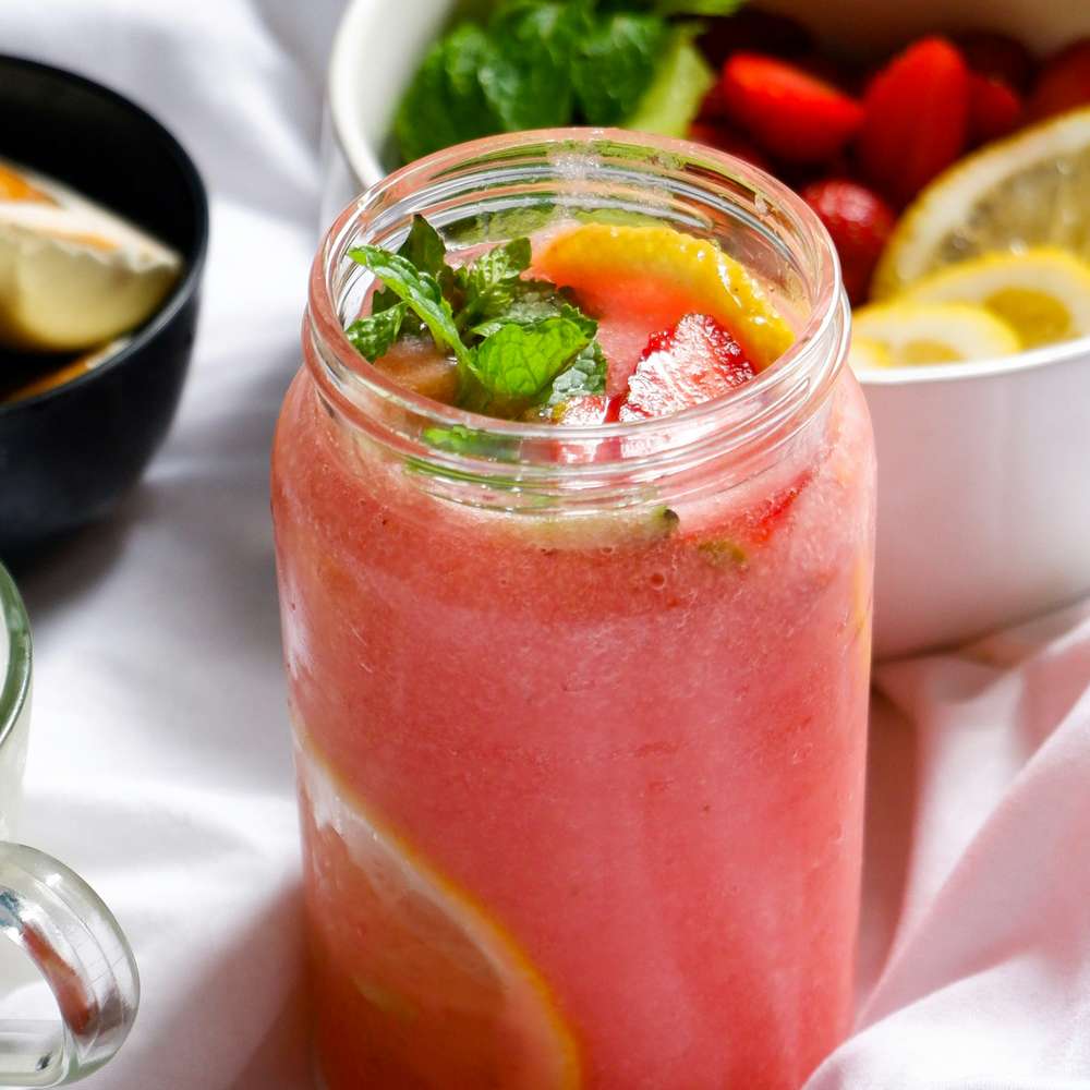 Watermelon Strawberry Lemonade with Mint