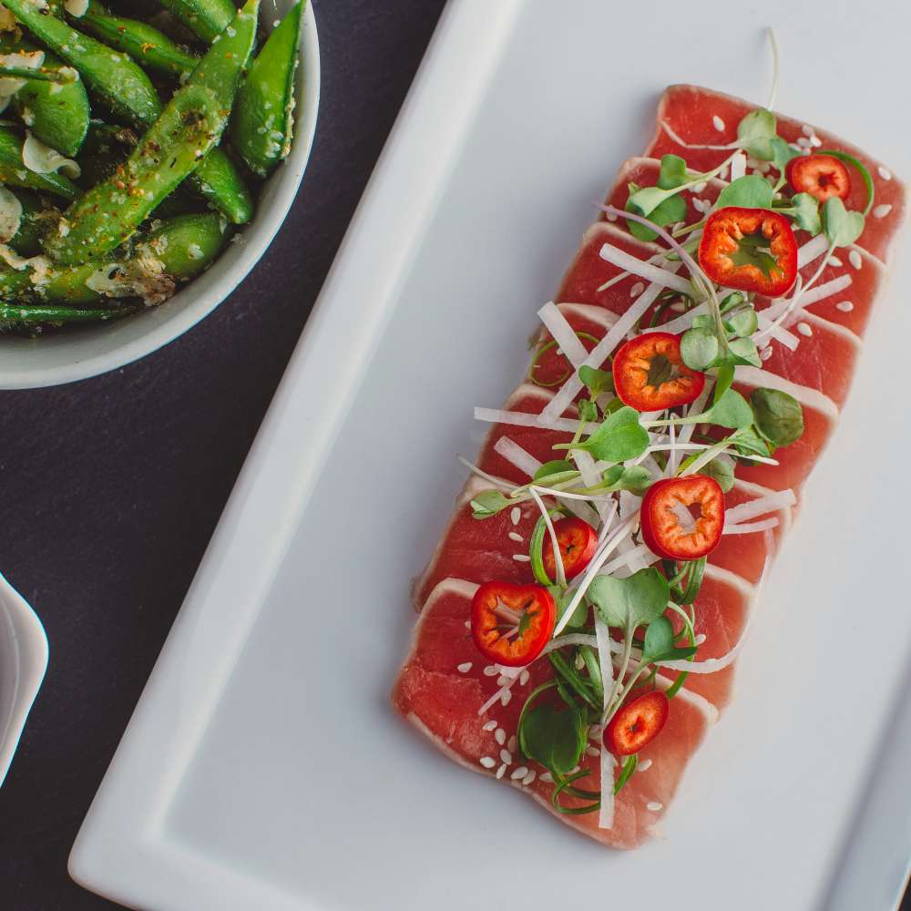 Ahi Tuna Tataki with Daikon & Chili