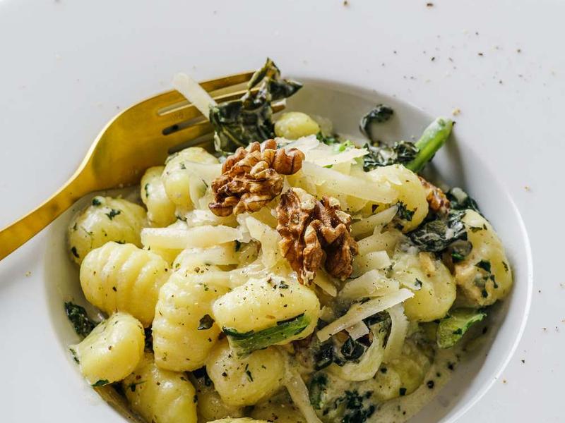 Creamy Gnocchi with Walnuts & Greens