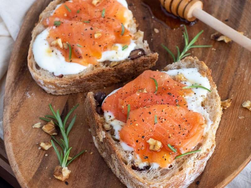 Smoked Salmon Toast with Yogurt & Walnuts