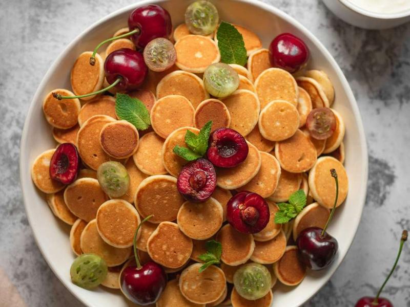 Mini Pancakes with Cherries and Gooseberries
