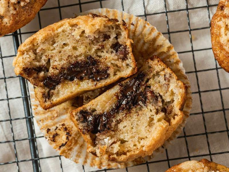 Banana Crumb Muffins with Chocolate Center